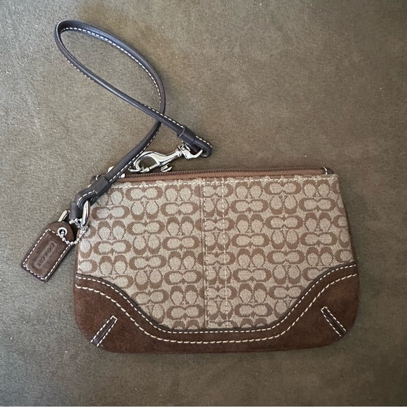 Coach Handbags - Coach Signature Brown Zipper Wristlet